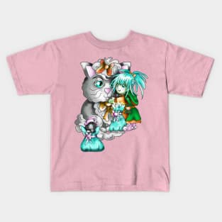 Adorable wood elf druid with a giant magic cat Kids T-Shirt